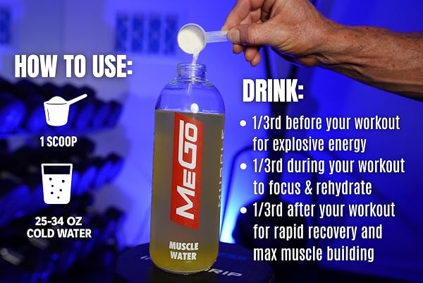MUSCLE WATER PRE WORKOUT POWDER | MUSCLE + PUMP + ENERGY | 20+ SUPPLEMENTS, 0 TUBS | 5G CREATINE + 300MG CAFFEINE | SUGAR-FREE | GREEN APPLE | 30 SERVINGS