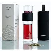 Ukiyo Sense Premium Double-Wall Glass Tea & Fruit Infuser Bottle - Travel Tumbler with Stainless Steel Filter and Neoprene Sl