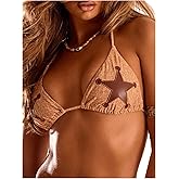 RoseSeek Women's Star Halter Bikini Top Tie Back Backless Swimsuit Tops Wireless Triangle Bra