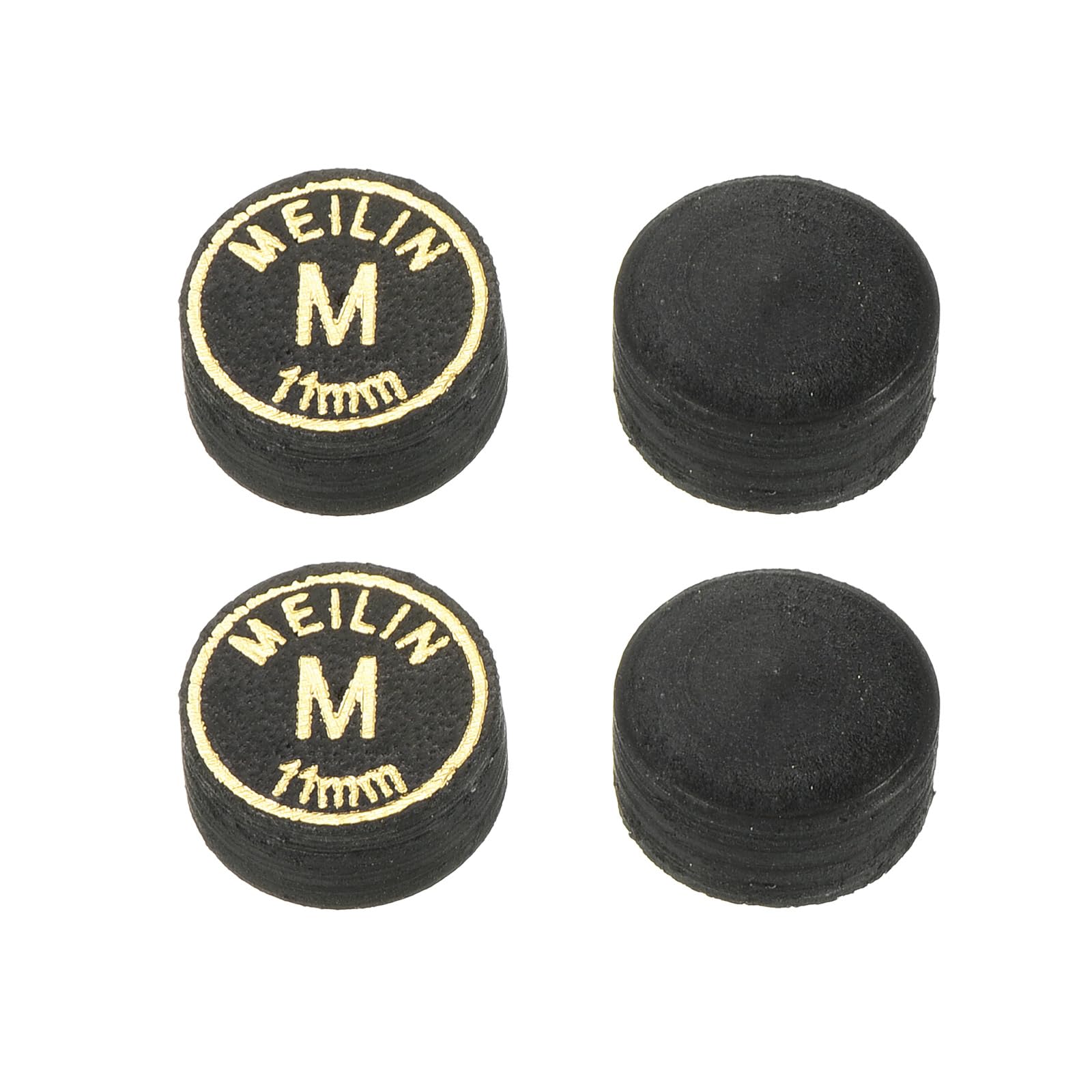M METERXITY 4 Pack Pool Cue Tips - Laminated Billiard Cue Tips, Medium Multiple Layer Faux Leather, Apply to Pool Cues/Snooker (11mm Dia, Black)