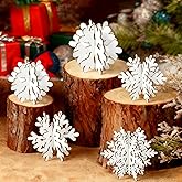 Chunful 36 Pcs Winter Wooden Snowflake Table Decorations 3D Hanging Snowflake Tabletop and Centerpiece with 12 Pcs Ropes for Christmas Home Wonderland Decoration Holiday Party Supplies