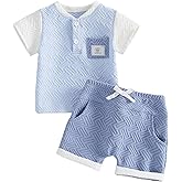 kacubwyy Baby Boy Summer Clothes Contrast Color Short Sleeve Toddler Shirts Pocket Shorts Infant Cute Outfits