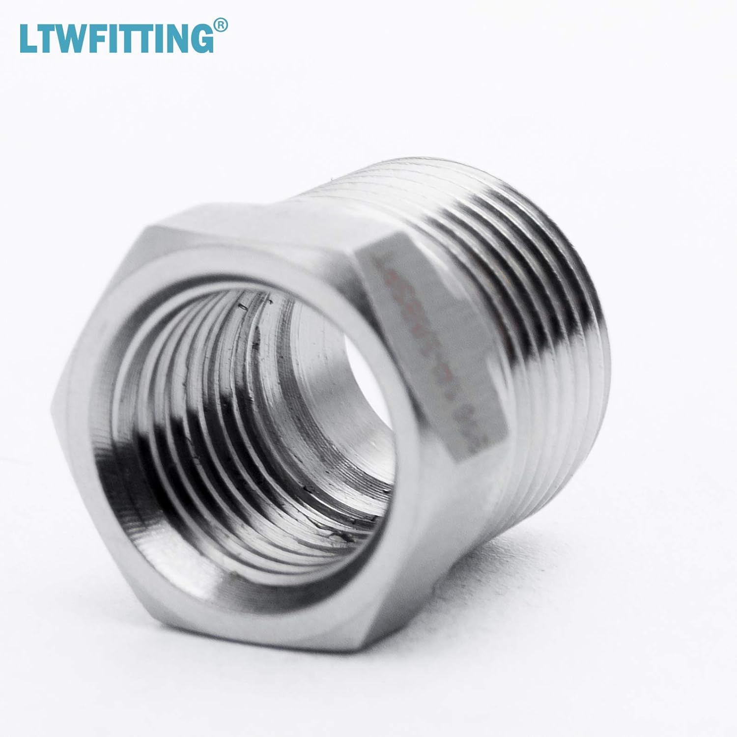 LTWFITTING Stainless Steel 316 Pipe Hex Bushing Reducer Fittings 3/8-Inch Male BSPT x 1/4-Inch Female BSPP (Pack of 5) - Image 3