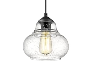 ELYONA 8 Inch Globe Pendant Light Bubble Glass Industrial Kitchen Island Hanging Pendant Light Fxiture Modern Hand Blown Seeded Glass for Farmhouse Dining Room Bar Bedroom Living Room Black