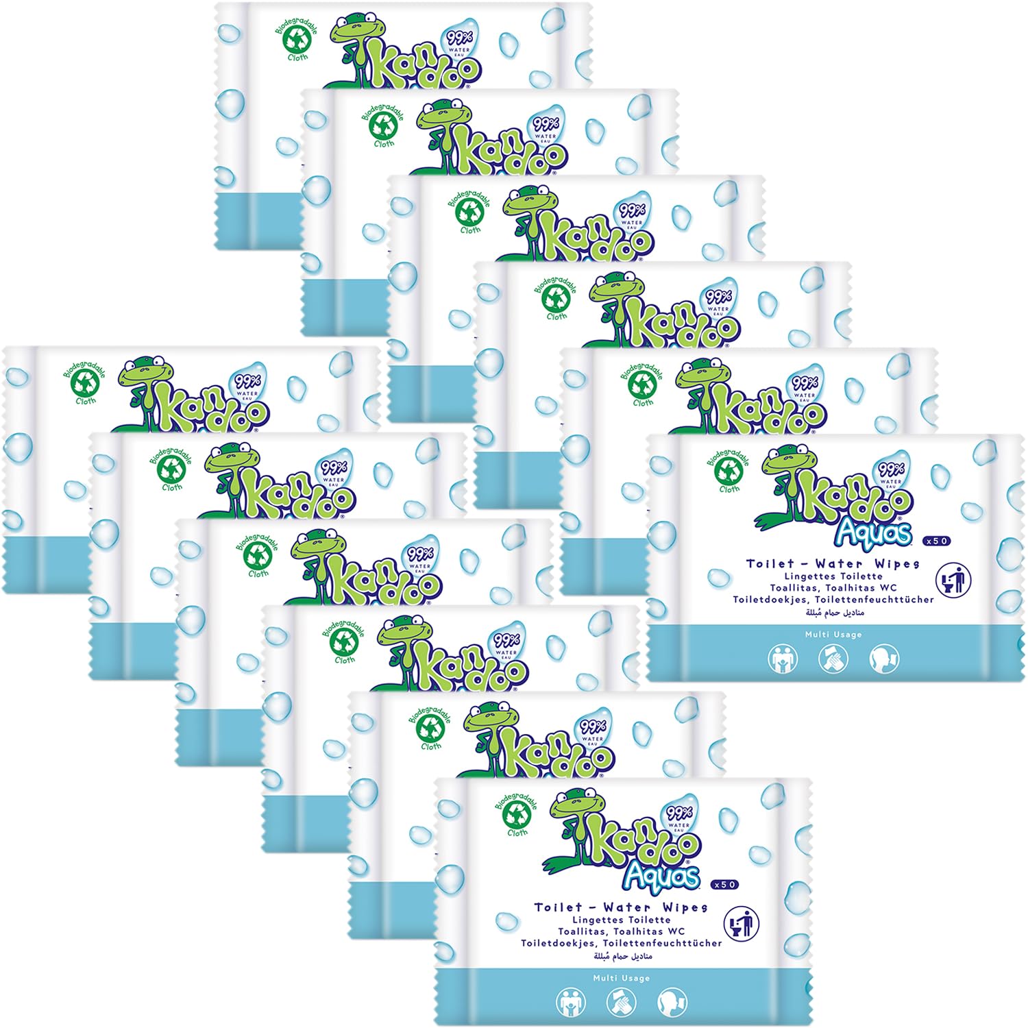 Kandoo Aquas Flushable Aqua wipes, Pack of 12, Total 600 wipes