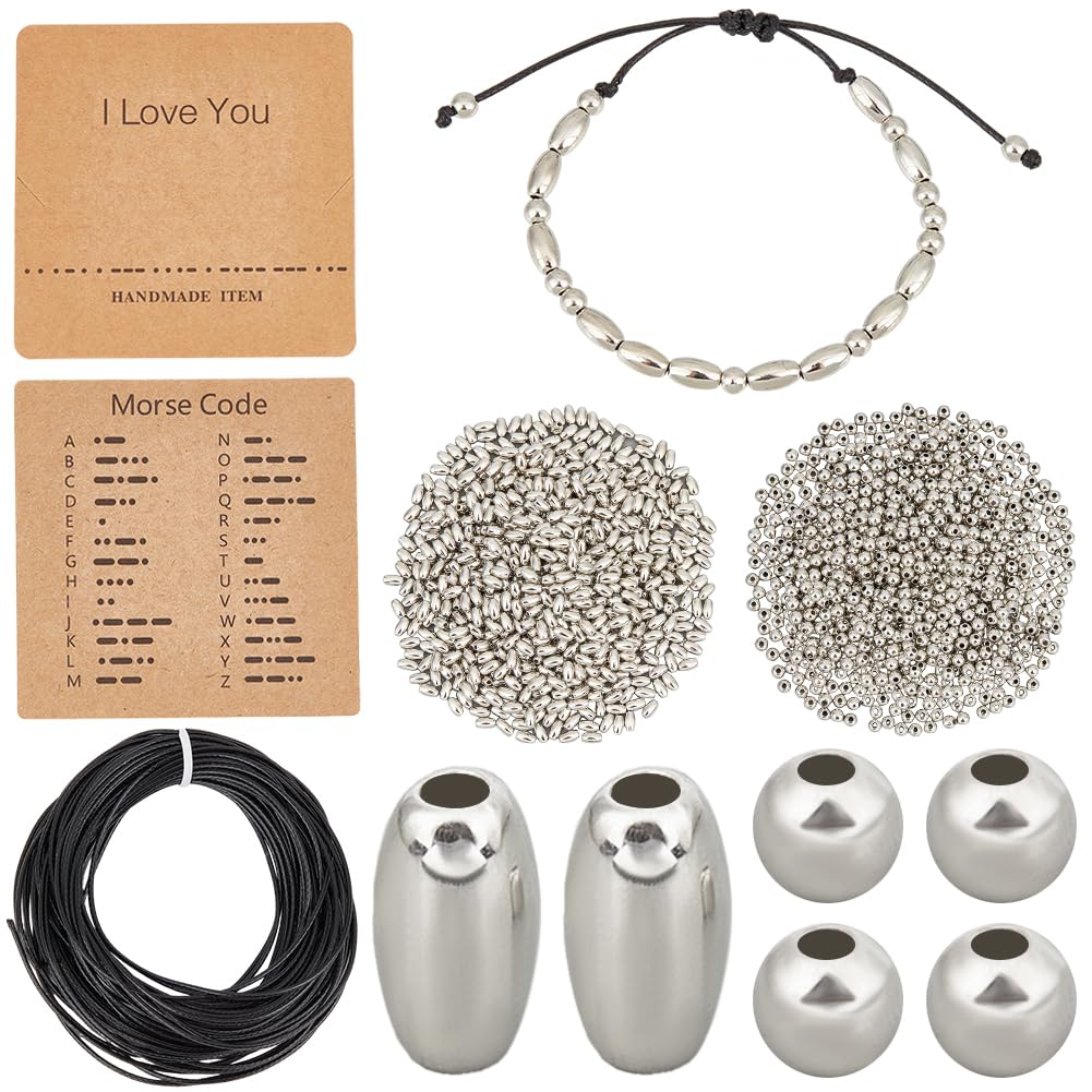SUNNYCLUE Morse Code Beading Bracelet Making Kits Morse Code Beads Silver Ccb Plastic Barrel Round Spacer Beads i Love You Display Card Waxed Cord Kit for jewellery Making Diy Handmade Crafts Supplies