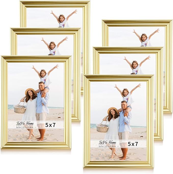 LaVie Home 5x7 Picture Frames(6 Pack, Gold) Single Photo