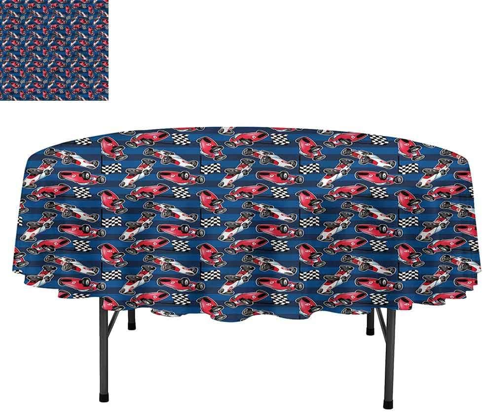 Cars Water Resistance Microfiber Tablecloth, Racing Automobile Sports, Table Cover for Picnic Dinner Party, Round 60"