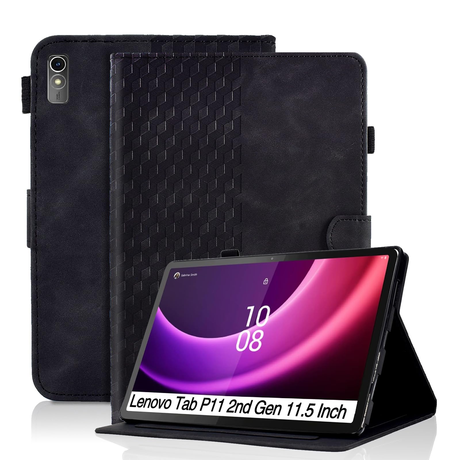 Vkooer Case for Lenovo Tab P11 2nd Gen 11,5 inch 2022 (TB350FU/TB350XU) Leather Folio Cover with Multi Angle Viewing Fit Lenovo Tab P11 Gen 2 Tablet, Black