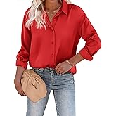 Chigant Women's Blouse Satin Silk Shirts Button Down Shirts Casual Loose Long Sleeve Office Work Tunic Tops