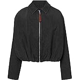 HUEOBIR Women's Denim Bomber Jacket Zip Up Draped Loose Fit Collared Casual Lightweight Trendy Jean Jackets