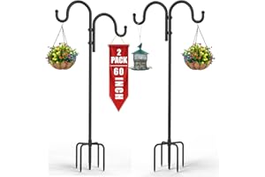 PELUOMOZ Double Shepherds Hooks, 60 Inch Two Sided Adjustable Bird Feeder Pole with 5 Prongs Base, Heavy Duty Garden Hook Stand for Hanging Plant Basket, Lantern, Lights Wedding Decor Outdoor(2 Packs)