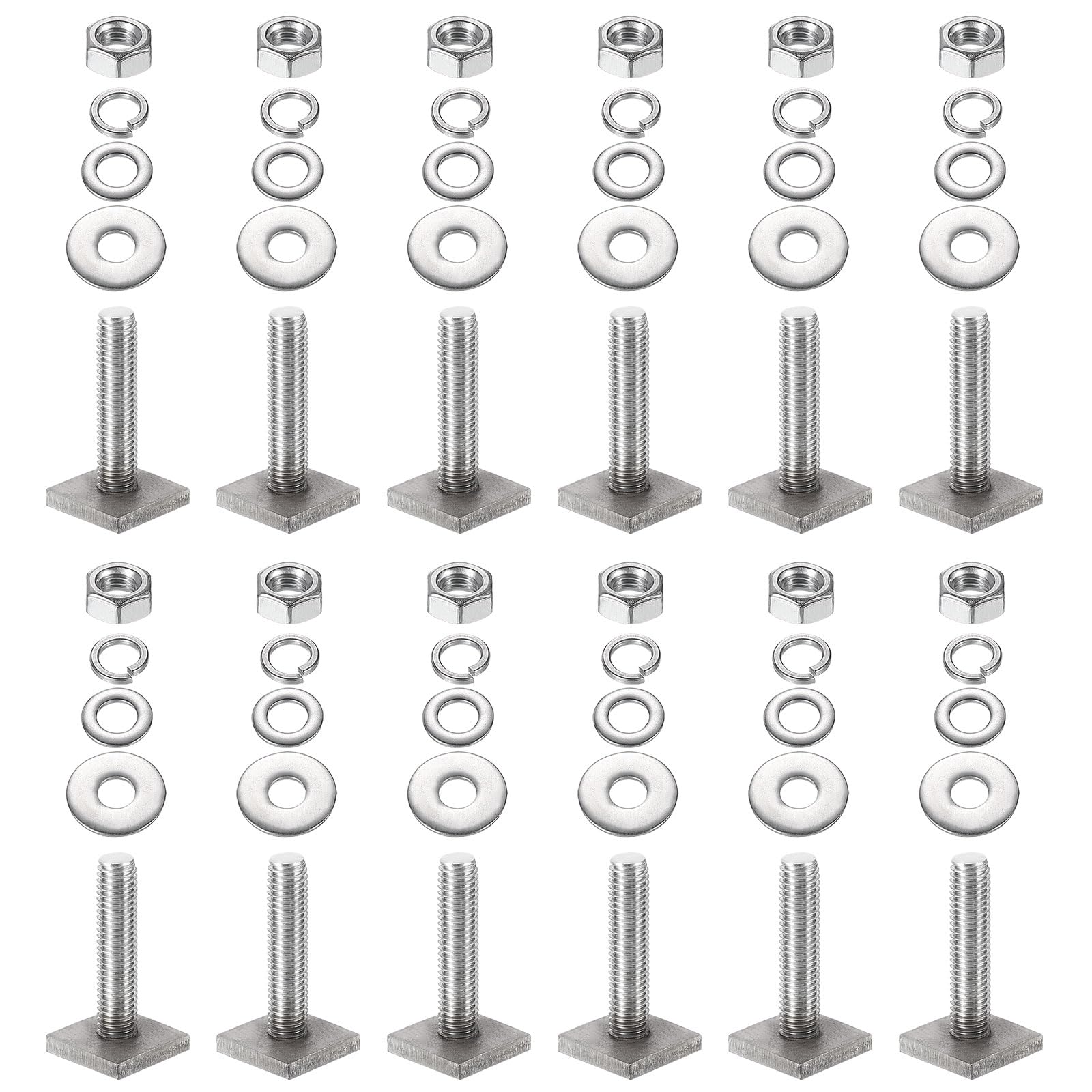 PATIKIL T Slot Bolts M8 x 35mm, 12 Set Square Head T Bolts Roof Rack Stainless Steel T Track Bolts with Nut Washers for Bike Ski Kayak Rack