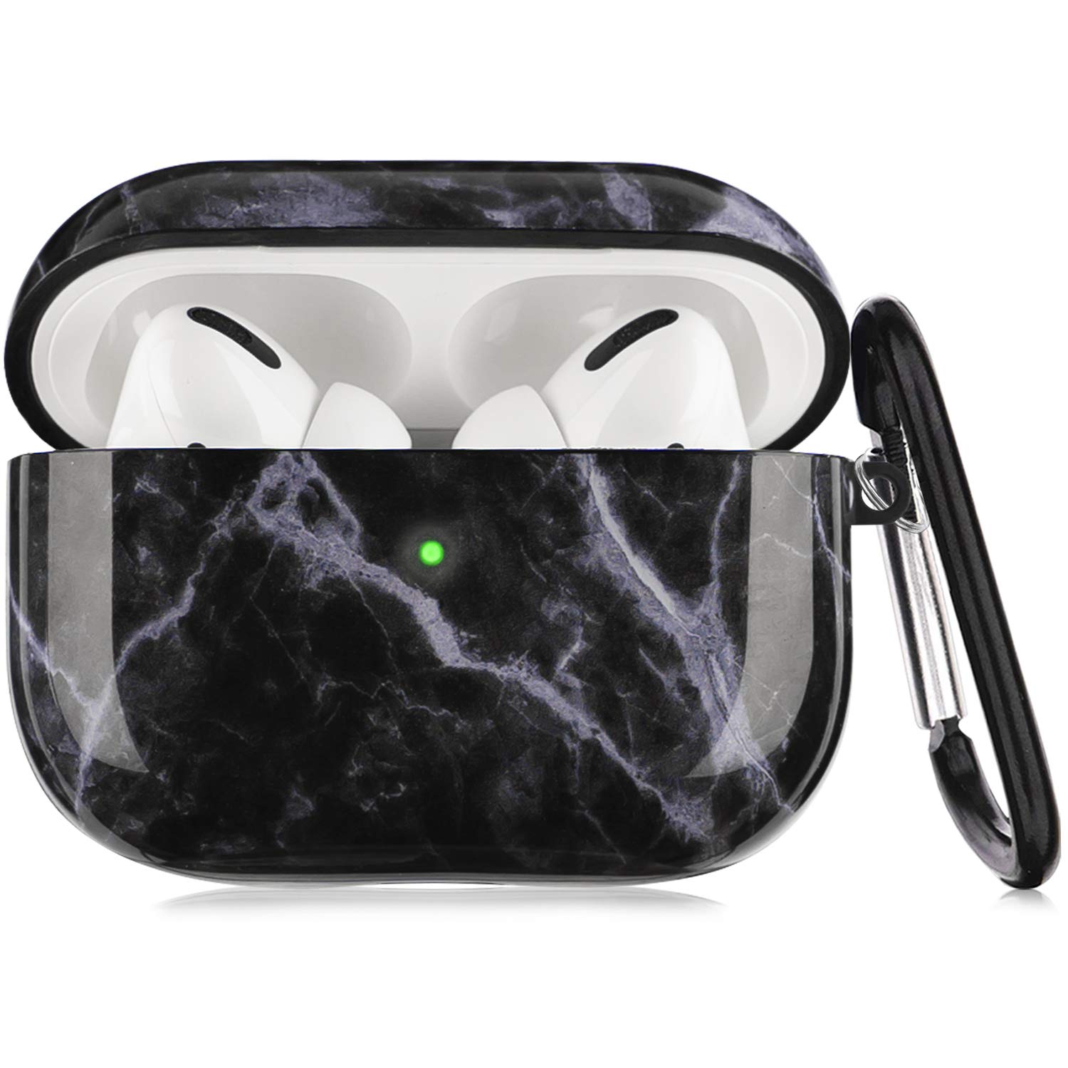 Photo 1 of Airpods Pro Case - YOMPLOW Black Marble Protective Hard Case Cover Skin Portable & Shockproof Women Girls with Keychain for Apple Airpods Pro Charging Case (Black Marble)
