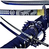 Kamaiwo-1045/1060 Clay Tempering high Carbon Steel Hademade Heat Tempered Full Handmade Hand Forged Japanese Katana Authentic ，Full Tang,Functional,Practical Blue