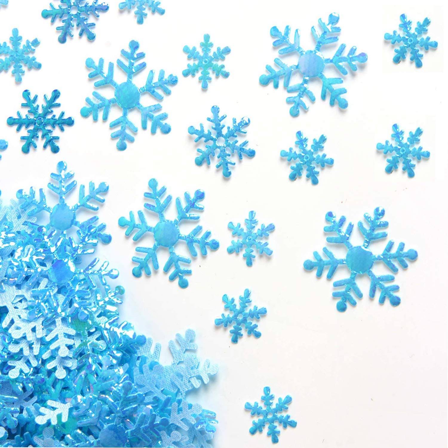 3 Size Snowflakes Confetti Decorations Christmas Snowflake for Christmas Wedding Birthday Holiday Party Table Decorations Supplies,Blue Color with Iridescent Finish （800 Pieces ）