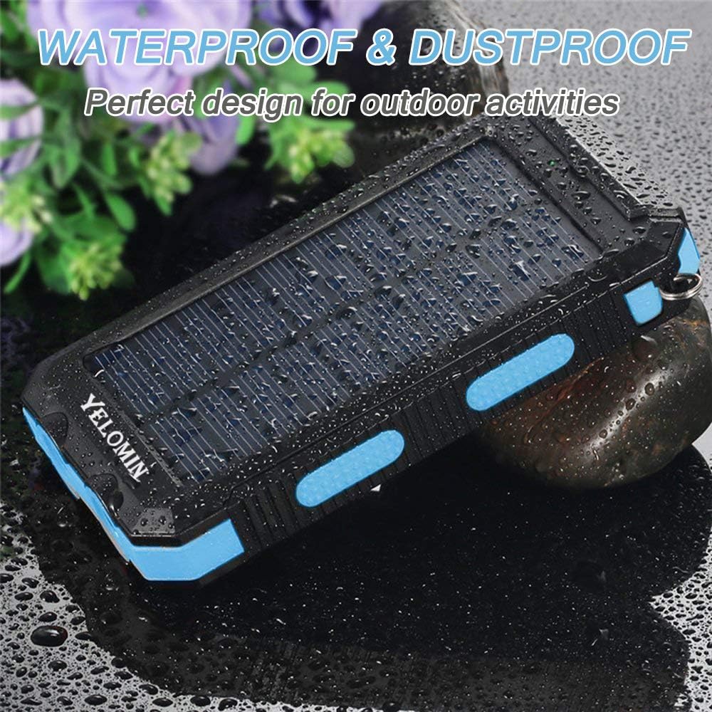 Solar Power Bank,Yelomin 20000mAh Portable Outdoor Mobile Charger,Camping External Backup Battery Pack Dual USB 5V 1A/2A Outputs 2 Led Light Flashlight with Compass: Home Audio & Theater