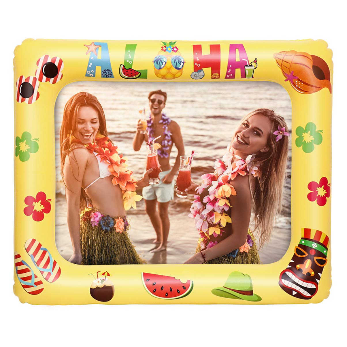 Hawaiian Luau Inflatable Picture Frame Blow Up Photo Booth Props Selfie Picture Frame for Tropical Tiki Luau Pool Birthday Theme Party's, Wedding Backdrop, Bridal or Baby Shower