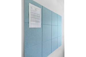 DECORITA Cork Board 48 x 36 Alternative – 11.8x11.8x0.35 Inches 12 Pack Felt Wall Tiles with Safe Removable Adhesive, Large Cork Board for Office Walls Pin Board Cork Tiles for Classroom - Baby Blue