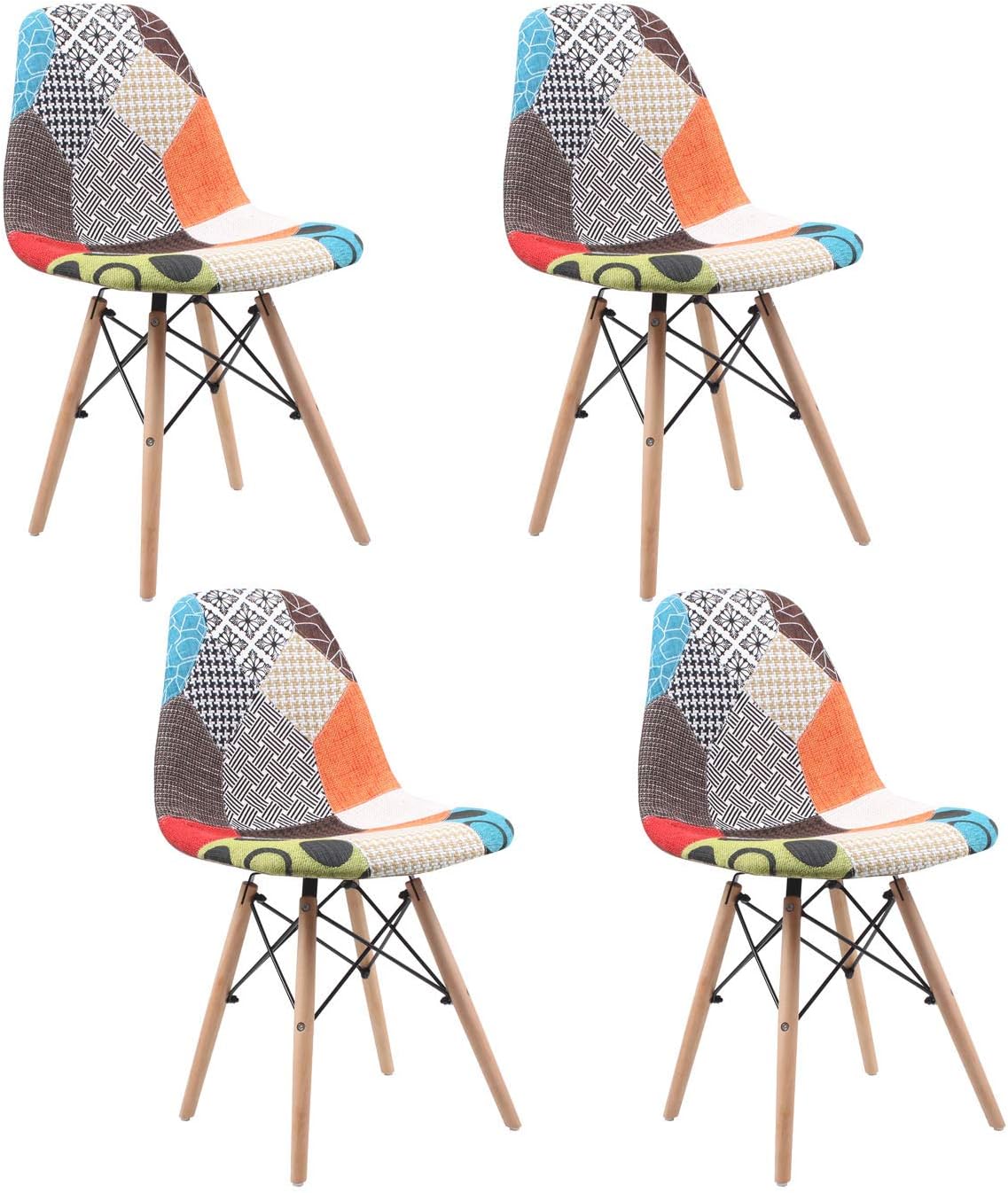 Dining Patchwork chairs,Set of 4 Kitchen Eiffel Soft Retro Fabric Chair living room (set of 4 red chair)