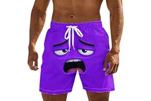 Mens Swim Trunks Board Shorts Funny Cartoon Face Print Swimming Trunks Quick Dry Beach Shorts Summer Casual Short