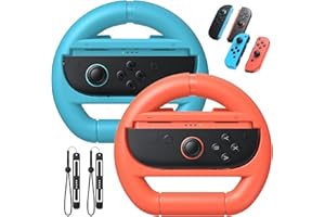 FASTSNAIL [Switch 1/2 Compatible] Steering Wheels for Nintendo Switch 2/1/OLED for Joy-Con 2, Racing Wheels for Mario Kart World/8 Deluxe Gaming, Universal Joypad Wheels 2 Pack (Orange,Blue)
