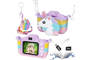 ARTCWK Unicorn Kids Camera for Girls, Christmas Birthday Gifts for Girls Age 3-8, HD Selfie Digital Video Camera for Toddler, Cute Toy Camera with 32GB SD Card Little Girl Toy for 3 4 5 6 7 8 9 Years Old
