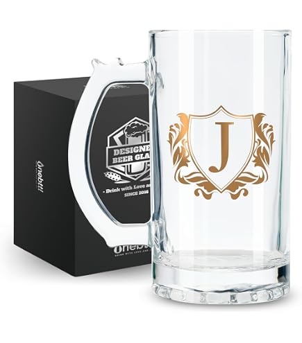 Personalized Monogram Beer Mug - 16oz Custom Engraved Glass Gift For Men, Dad, Husband