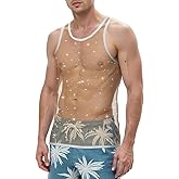 JINSHI Men's Sparkling Sleeveless Sheer Mesh Top, Fishnet Shirt, Sexy Transparent Tee, Ideal for Muscle Display