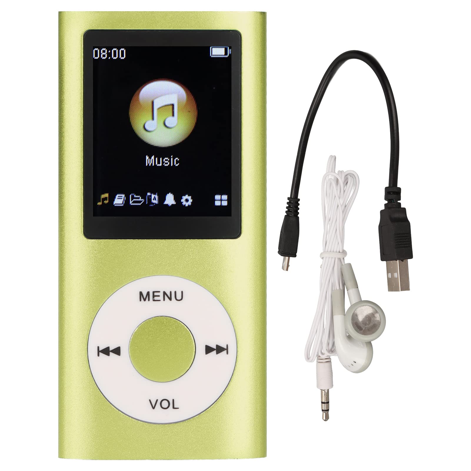 MP3 Player Stylish Multifunctional Lossless Sound Music Player with Earphones,Slim 1.8 Inch LCD Screen Portable MP3 Music Player,Support 64G Memory Card(Green)
