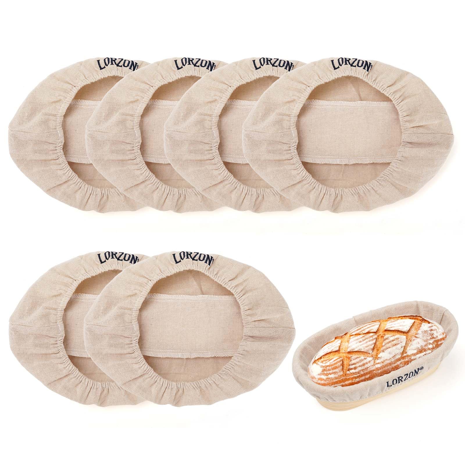 Photo 1 of Lorzon 6 Pack Bread Proofing Basket Cover, 10 Inch Oval Banneton Liner, Linen Sourdough Bowl Covers for Bread Rising