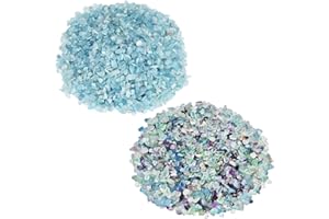 SUNYIK Fluorite/Aquamarine Chips Stone Crushed Healing Crystal Quartz Rocks Reiki Decoration Irregular Shaped, 0.1"-0.5", 0.5lb, Pack of 2