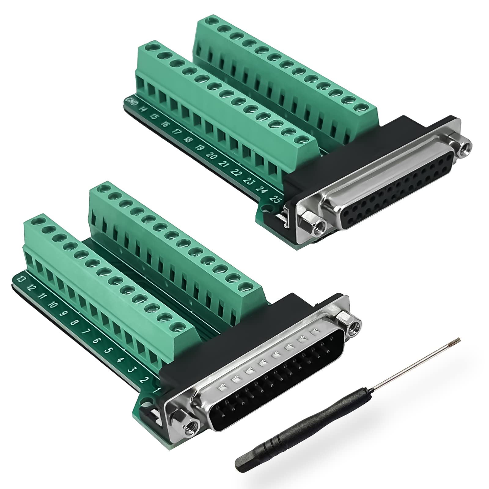 BRIEFCEC DB25 Adapter D-USB RS-232 Serial to 25-Pin Solderless Terminal Board Signal Module with Insulation Pad (1 Male + 1 Female)