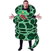 Glitopper Anaconda Snake Halloween Costume for Adults Party Outfit | Snake with Open Mouth, Green Black Pattern, Coiled Python Design, Funny Eye-catching Look for Cosplay