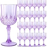 LEYIQU Plastic Wine Glasses, Plastic Goblets Vintage Style Cordial Drinking Glasses for Valentine’s Day, Wedding Reception, Grand Event Party Supplies (24, Purple)