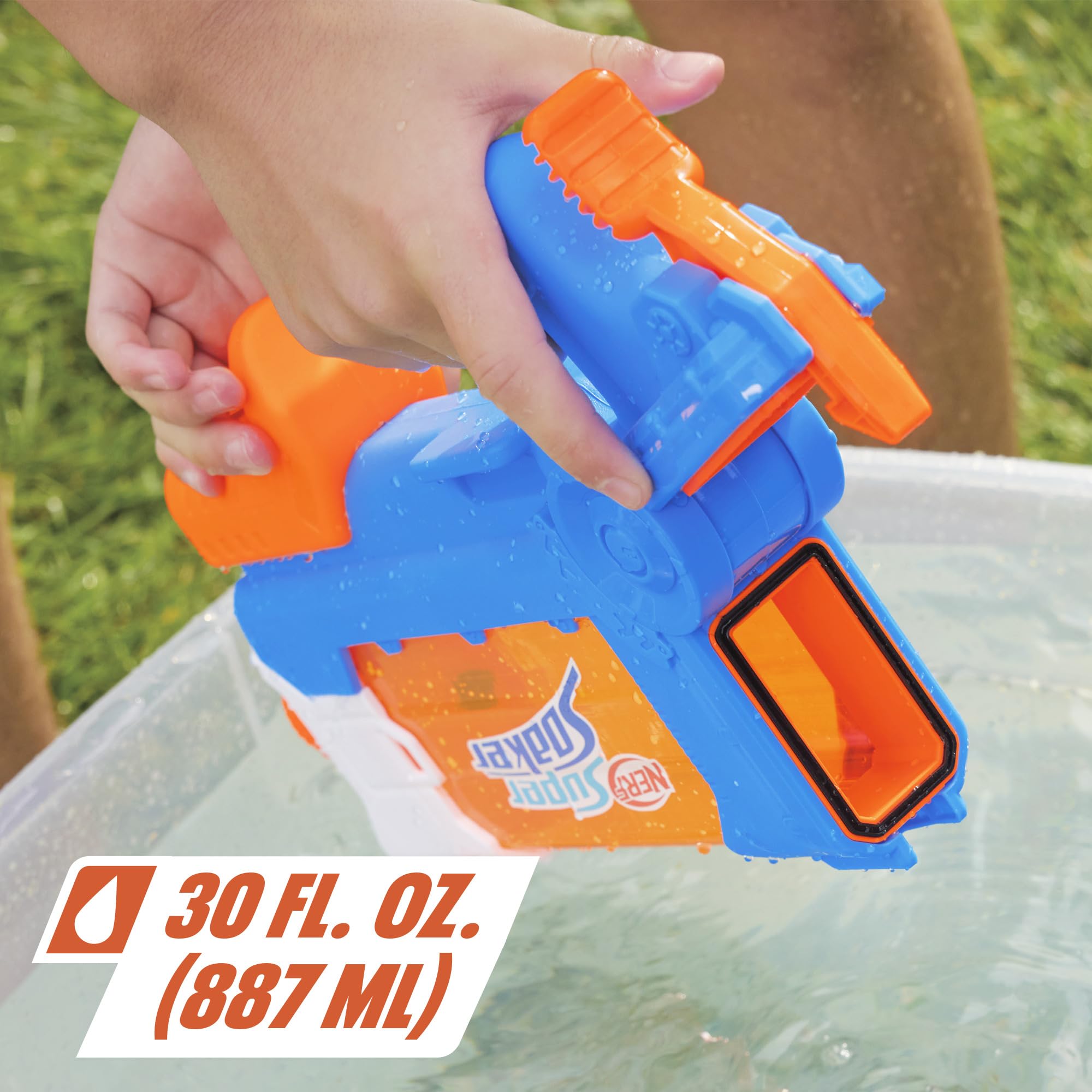 Nerf Super Soaker Flip Fill Water Blaster, 4 Spray Styles, Fast Fill, 30 Fluid Ounce Tank, Water Toys for 6 Year Old Boys & Girls & Up