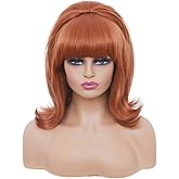 Rugelyss Short Fox Red Wig with Bang Retro Bouffant Beehive Wigs fits 80s Costume or Halloween Party