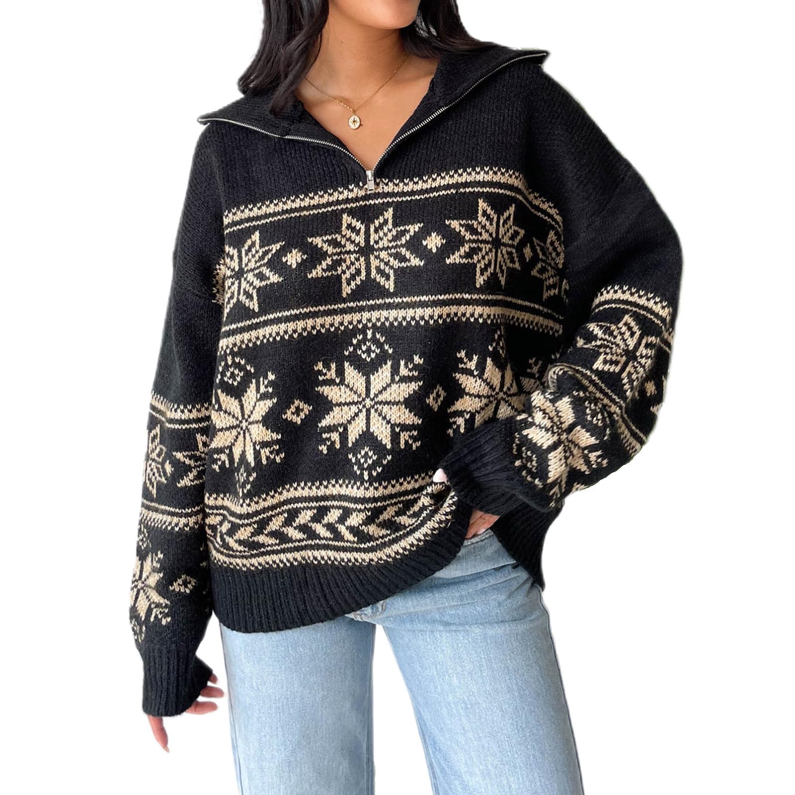 Women Y2K Argyle Striped Pullover Sweater Casual