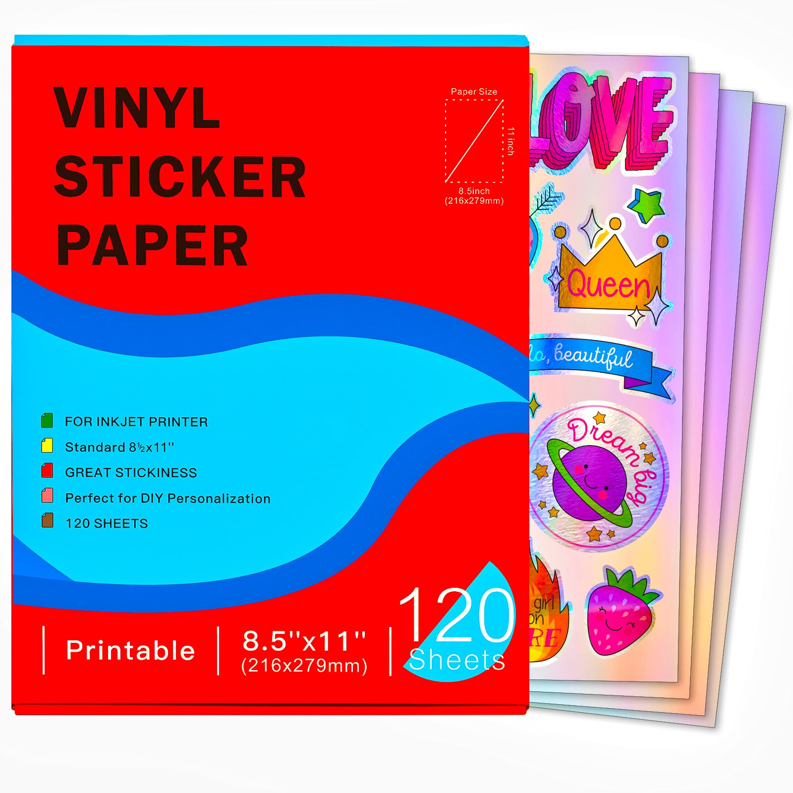 Photo 1 of Ruibytree 8.5 "x 11" Vinyl Self-adhesive Label Paper for Inkjet and Laser Printers, Waterproof, Dry Quickly, Peel Easily,Color Restoration is Clear (Holographic, 120 Sheets)