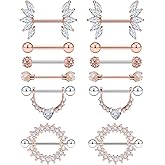 Lcolyoli 14G Surgical Steel Nipple Rings Nipple Shield Barbell Ring Bar Nipple Piercing Jewelry for Women Clear Diamond CZ Set