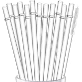 ALINK 12-Pack Reusable Plastic Clear Straws, 13 inch Extra Long Tumbler Straws for Stanley Cups, 1 Gallon, 64 oz 40 oz 32 oz Water Bottles, Plus Cleaning Brush