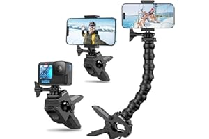 MIPREMIUM Gooseneck Phone Holder Clamp Clip Mount Cell Phone Stand for Desk Pole Table Compatible with iPhone 16 15 14 Pro Max Plus 13 12 11 SE XS XR X 8 7 6 Samsung GoPro Hero and Other 4-7'' Devices