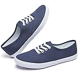 Womens White Canvas Sneakers Low Top Lace-up Canvas
