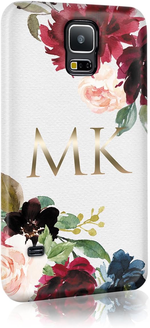 Personalised Samsung Galaxy S6 Edge Tirita Hard Case Cover PRINTED GLITTER, NOT REAL GLITTER Floral Flowers Gold Monogram Spring Custom Initials Name Bling