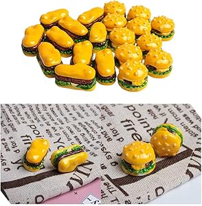 Acxico 20Pcs Mini Dollhouse Food Hamburger Miniatures Double Cheese Burger DIY Round And Long