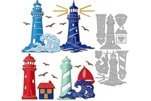 MAYJOYDIY Illuminated Lighthouse Metal Cutting Dies Coastal Cottage Stencils Waves Boat Bird Embossing Template Dies for DIY 