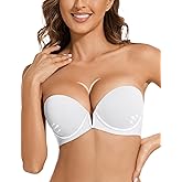 Upushall Strapless Bra Push Up Non Slip Deep V Plunge Underwire Bras for Women Super Padded Add 2 Cups