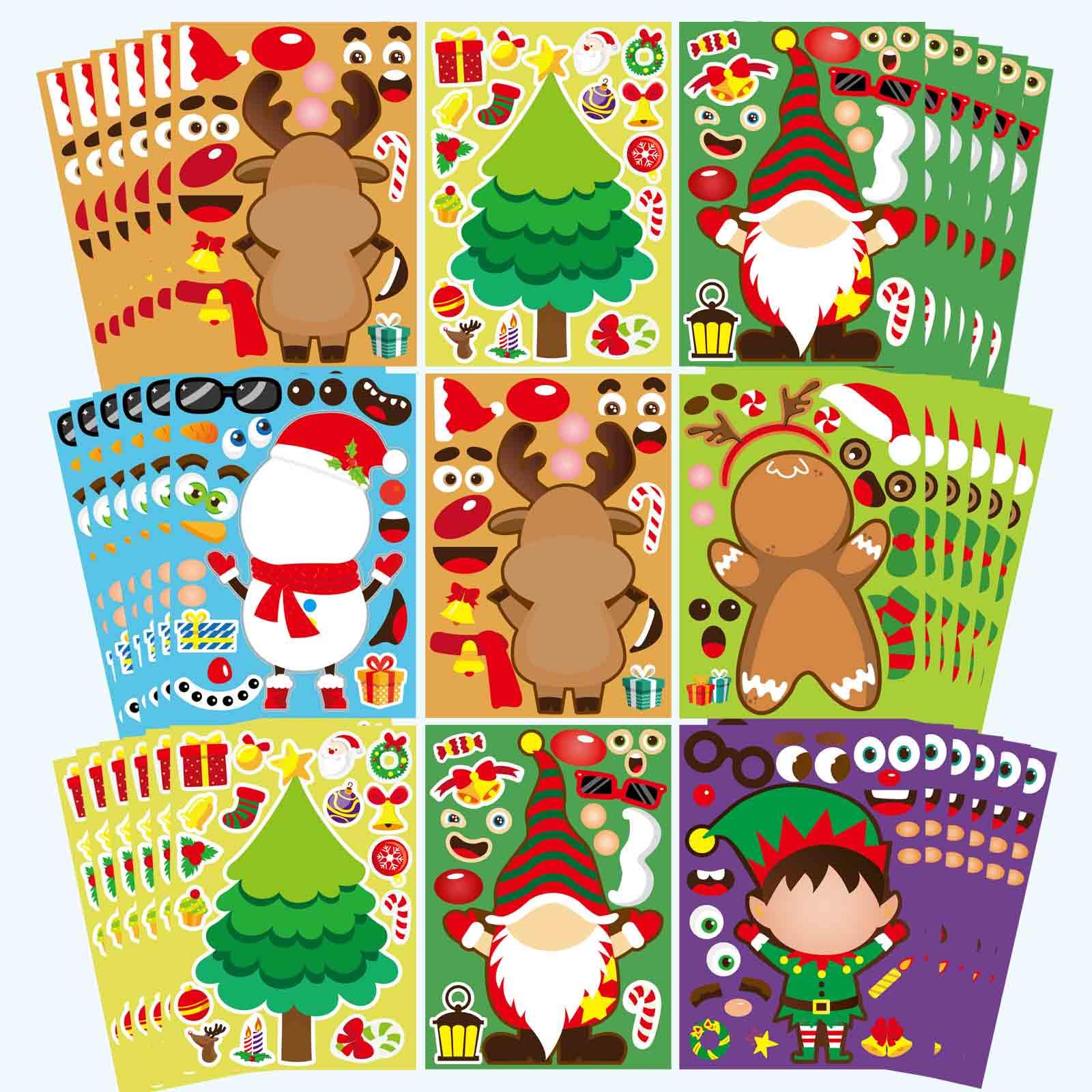 Photo 1 of 36 Sheets Christmas Stickers for Kids - Make Your Own Christmas Stickers, Christmas Party Craft Game, Make a Face Stickers, Christmas Holiday Party Favors Christmas Stocking Stuffers