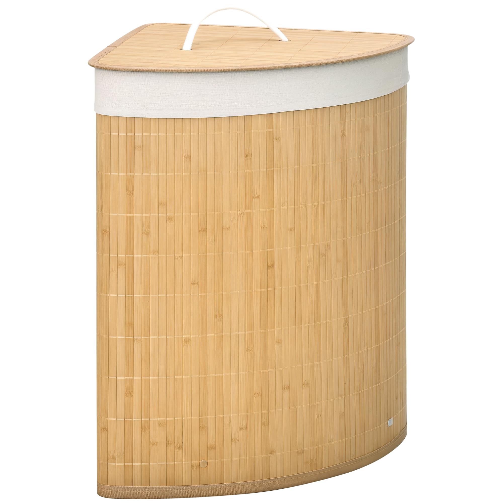 HOMCOM Bamboo Laundry Basket with Lid, 55 Litres Laundry Hamper with Removable Washable Lining, Corner Washing Baskets, 38 x 38 x 57cm, Natural