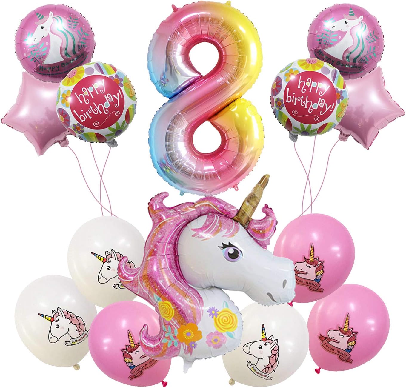 14Pcs Unicorn Balloons 8th Birthday Decorations for Girls, 43